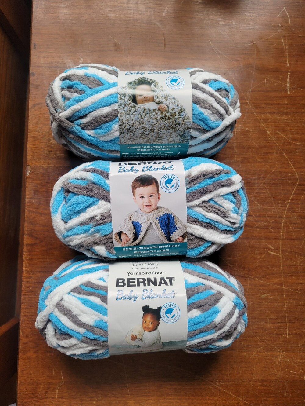 Lot of 3 Skeins, Bernat Baby Blanket Yarn, 3.5 oz, 72 yds, Sail Away
